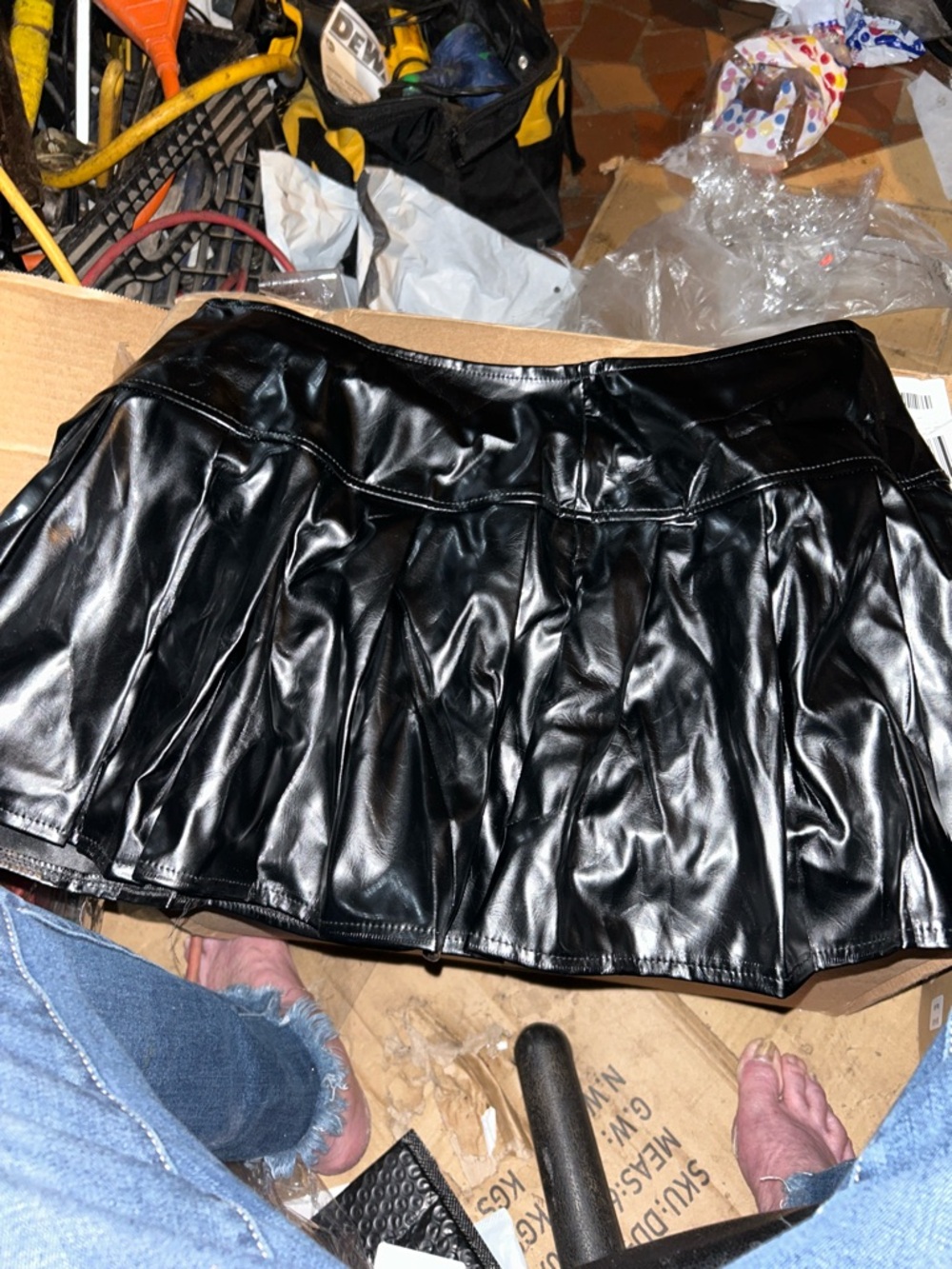 Black Faux Leather Pleated Mini Skirt
